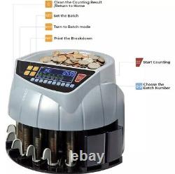 MUNBYN Coin Counter Machine USD Currency 1¢, 5¢, 10¢, 25¢, 50¢ and Dollar Sorter